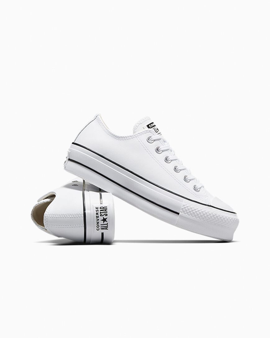 Zapatos Plataforma Converse Chuck Taylor All Star Lift Cuero Bajas Mujer Blancas Negras Blancas | PE WL0P82